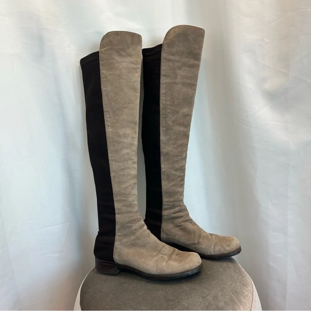 Stuart Weitzman Reserve knee-length boots tan brown suede elastic Sz 8.5